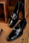Buy_NR By Nidhi Rathi_Black Buckles Gloss Patent Slip-on Monks _at_Aza_Fashions