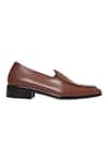 NR By Nidhi Rathi_Tan Textured Patent Slip-on Loafers _Online_at_Aza_Fashions