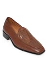 Shop_NR By Nidhi Rathi_Tan Textured Patent Slip-on Loafers _Online_at_Aza_Fashions