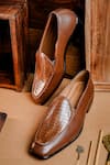 Buy_NR By Nidhi Rathi_Tan Textured Patent Slip-on Loafers _at_Aza_Fashions