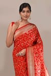 Samyukta Singhania_Red Jaal Weave Banarasi Silk Saree With Running Blouse _Online_at_Aza_Fashions