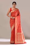 Buy_Samyukta Singhania_Red Jaal Weave Banarasi Silk Saree With Running Blouse _at_Aza_Fashions