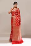 Naintara Bajaj_Red Silk Flower Banarasi Woven Saree With Running Blouse _Online_at_Aza_Fashions