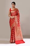 Buy_Naintara Bajaj_Red Silk Flower Banarasi Woven Saree With Running Blouse _at_Aza_Fashions