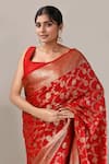Naintara Bajaj_Red Silk Flower Banarasi Woven Saree With Running Blouse _at_Aza_Fashions