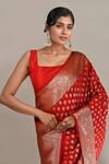 Naintara Bajaj Red Zari Banarasi Silk Butti Brocade Saree With Running Blouse Online at Aza Fashions Naintara Bajaj_Red Zari Banarasi Silk Butti Brocade Saree With Running Blouse _Online_at_Aza_Fashions