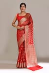 Buy Naintara Bajaj Red Zari Banarasi Silk Butti Brocade Saree With Running Blouse at Aza Fashions Buy_Naintara Bajaj_Red Zari Banarasi Silk Butti Brocade Saree With Running Blouse _at_Aza_Fashions