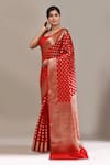 Shop Naintara Bajaj Red Zari Banarasi Silk Butti Brocade Saree With Running Blouse Online at Aza Fashions Shop_Naintara Bajaj_Red Zari Banarasi Silk Butti Brocade Saree With Running Blouse _Online_at_Aza_Fashions