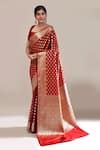 Buy_Naintara Bajaj_Maroon Zari Banarasi Silk Butti Brocade Saree With Running Blouse _Online_at_Aza_Fashions