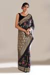 Samyukta Singhania_Navy Flower Weave Banarasi Silk Saree With Running Blouse _Online_at_Aza_Fashions