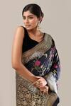 Shop_Samyukta Singhania_Navy Flower Weave Banarasi Silk Saree With Running Blouse _Online_at_Aza_Fashions
