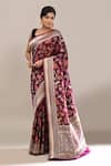 Buy_Samyukta Singhania_Wine Zari Weave Banarasi Silk Saree With Running Blouse _at_Aza_Fashions