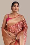 Samyukta Singhania Peach Flower Weave Banarasi Silk Saree With Running Blouse Online at Aza Fashions Samyukta Singhania_Peach Flower Weave Banarasi Silk Saree With Running Blouse _Online_at_Aza_Fashions