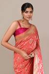 Samyukta Singhania_Peach Flower Weave Banarasi Silk Saree With Running Blouse _Online_at_Aza_Fashions