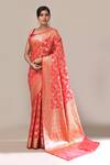Shop Naintara Bajaj Peach Zari Flower Weave Banarasi Silk Saree With Running Blouse Online at Aza Fashions Shop_Naintara Bajaj_Peach Zari Flower Weave Banarasi Silk Saree With Running Blouse _Online_at_Aza_Fashions