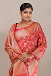 Naintara Bajaj Peach Zari Flower Weave Banarasi Silk Saree With Running Blouse at Aza Fashions Naintara Bajaj_Peach Zari Flower Weave Banarasi Silk Saree With Running Blouse _at_Aza_Fashions