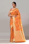 Samyukta Singhania Orange Flower Weave Banarasi Silk Saree With Running Blouse at Aza Fashions Samyukta Singhania_Orange Flower Weave Banarasi Silk Saree With Running Blouse _at_Aza_Fashions