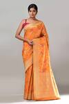 Buy Samyukta Singhania Orange Flower Weave Banarasi Silk Saree With Running Blouse at Aza Fashions Buy_Samyukta Singhania_Orange Flower Weave Banarasi Silk Saree With Running Blouse _at_Aza_Fashions