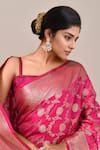 Shop_Naintara Bajaj_Pink Flower Weave Banarasi Silk Saree With Running Blouse _Online_at_Aza_Fashions