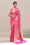 Naintara Bajaj_Pink Flower Weave Banarasi Silk Saree With Running Blouse _at_Aza_Fashions