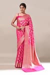 Buy_Naintara Bajaj_Pink Flower Weave Banarasi Silk Saree With Running Blouse _at_Aza_Fashions