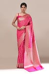 Buy_Naintara Bajaj_Pink Banarasi Silk Butti Brocade Saree With Running Blouse _at_Aza_Fashions