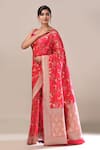 Samyukta Singhania_Red Embroidery Flower Weave Banarasi Silk Saree With Running Blouse _Online_at_Aza_Fashions