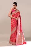 Buy_Samyukta Singhania_Red Embroidery Flower Weave Banarasi Silk Saree With Running Blouse _Online_at_Aza_Fashions
