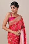 Shop_Samyukta Singhania_Red Embroidery Flower Weave Banarasi Silk Saree With Running Blouse _Online_at_Aza_Fashions