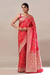 Buy_Samyukta Singhania_Red Embroidery Flower Weave Banarasi Silk Saree With Running Blouse _at_Aza_Fashions