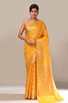 Buy_Naintara Bajaj_Yellow Flower Weave Banarasi Silk Saree With Running Blouse _at_Aza_Fashions
