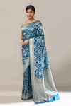 Samyukta Singhania Blue Flower Weave Banarasi Silk Saree With Running Blouse Online at Aza Fashions Samyukta Singhania_Blue Flower Weave Banarasi Silk Saree With Running Blouse _Online_at_Aza_Fashions