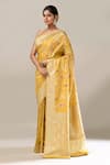 Buy_Samyukta Singhania_Yellow Flower Weave Banarasi Silk Saree With Running Blouse _Online_at_Aza_Fashions