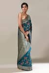 Samyukta Singhania_Teal Embroidery Flower Weave Banarasi Silk Saree With Running Blouse _Online_at_Aza_Fashions