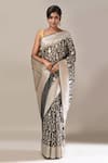 Samyukta Singhania_Black Flower Weave Banarasi Silk Saree With Running Blouse _Online_at_Aza_Fashions