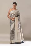 Buy_Samyukta Singhania_Black Flower Weave Banarasi Silk Saree With Running Blouse _at_Aza_Fashions