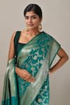 Shop Samyukta Singhania Blue Flower Weave Banarasi Silk Saree With Running Blouse Online at Aza Fashions Shop_Samyukta Singhania_Blue Flower Weave Banarasi Silk Saree With Running Blouse _Online_at_Aza_Fashions