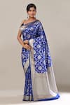 Shop Samyukta Singhania Blue Flower Weave Banarasi Silk Saree With Running Blouse Online at Aza Fashions Shop_Samyukta Singhania_Blue Flower Weave Banarasi Silk Saree With Running Blouse _Online_at_Aza_Fashions