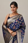 Shop Samyukta Singhania Blue Embroidery, Zari Flower Weave Banarasi Silk Saree With Running Blouse Online at Aza Fashions Shop_Samyukta Singhania_Blue Embroidery, Zari Flower Weave Banarasi Silk Saree With Running Blouse _Online_at_Aza_Fashions