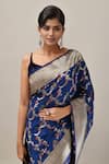 Samyukta Singhania Blue Embroidery, Zari Flower Weave Banarasi Silk Saree With Running Blouse Online at Aza Fashions Samyukta Singhania_Blue Embroidery, Zari Flower Weave Banarasi Silk Saree With Running Blouse _Online_at_Aza_Fashions