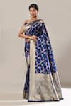 Shop Samyukta Singhania Blue Embroidery, Zari Flower Weave Banarasi Silk Saree With Running Blouse Online at Aza Fashions Shop_Samyukta Singhania_Blue Embroidery, Zari Flower Weave Banarasi Silk Saree With Running Blouse _Online_at_Aza_Fashions