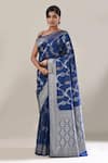 Buy_Samyukta Singhania_Blue Flower Weave Banarasi Silk Saree With Running Blouse _Online_at_Aza_Fashions