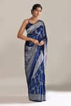 Shop_Samyukta Singhania_Blue Flower Weave Banarasi Silk Saree With Running Blouse _Online_at_Aza_Fashions