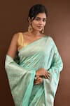 Samyukta Singhania_Sky Blue Flower Weave Banarasi Silk Saree With Running Blouse _Online_at_Aza_Fashions