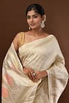 Samyukta Singhania Ivory Leaf Woven Banarasi Silk Saree With Running Blouse Online at Aza Fashions Samyukta Singhania_Ivory Leaf Woven Banarasi Silk Saree With Running Blouse _Online_at_Aza_Fashions