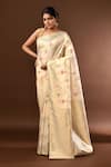 Samyukta Singhania_White Embroidery Flower Weave Banarasi Silk Saree With Running Blouse _Online_at_Aza_Fashions