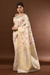 Samyukta Singhania_White Flower Banarasi Silk Saree With Running Blouse _Online_at_Aza_Fashions