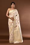 Buy_Samyukta Singhania_White Flower Banarasi Silk Saree With Running Blouse _at_Aza_Fashions
