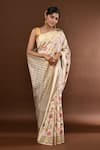 Buy_Samyukta Singhania_White Flower Banarasi Silk Saree With Running Blouse _Online_at_Aza_Fashions