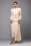 Buy_Anamika Khanna_Ivory Embroidery Mandarin Collar Peplum Jacket Set _at_Aza_Fashions